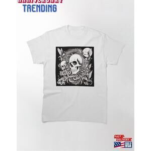 Artful Black And White Skull Drawing Apparel Halloween Art Tee Classic Tshirt